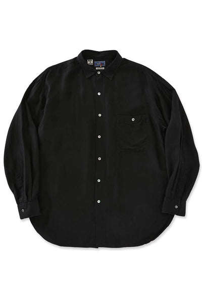シルクハブタエ ダークブラックロングスリーブシャツ - BLACK