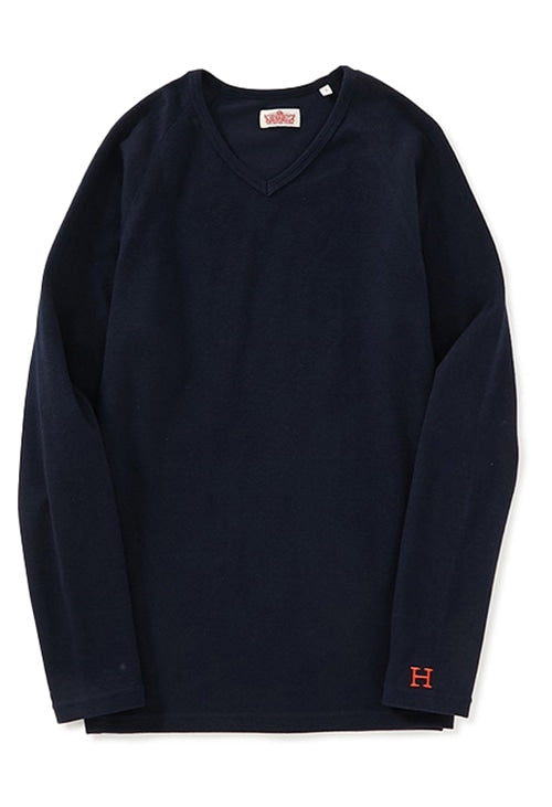 ストレッチフライス Vネックロングスリーブ Tシャツ - DARK NAVY