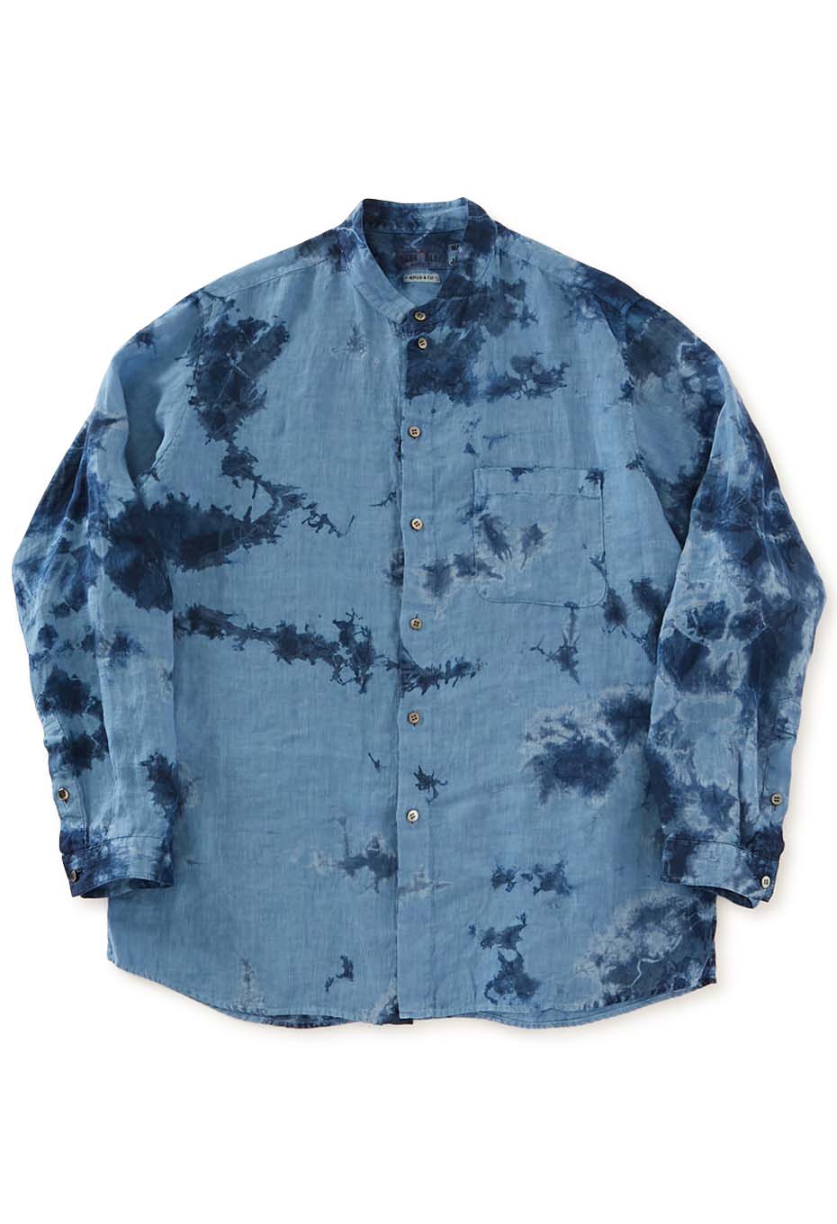 リネン インディゴムラクモシボリ スタンドカラー ロングスリーブシャツ - INDIGO