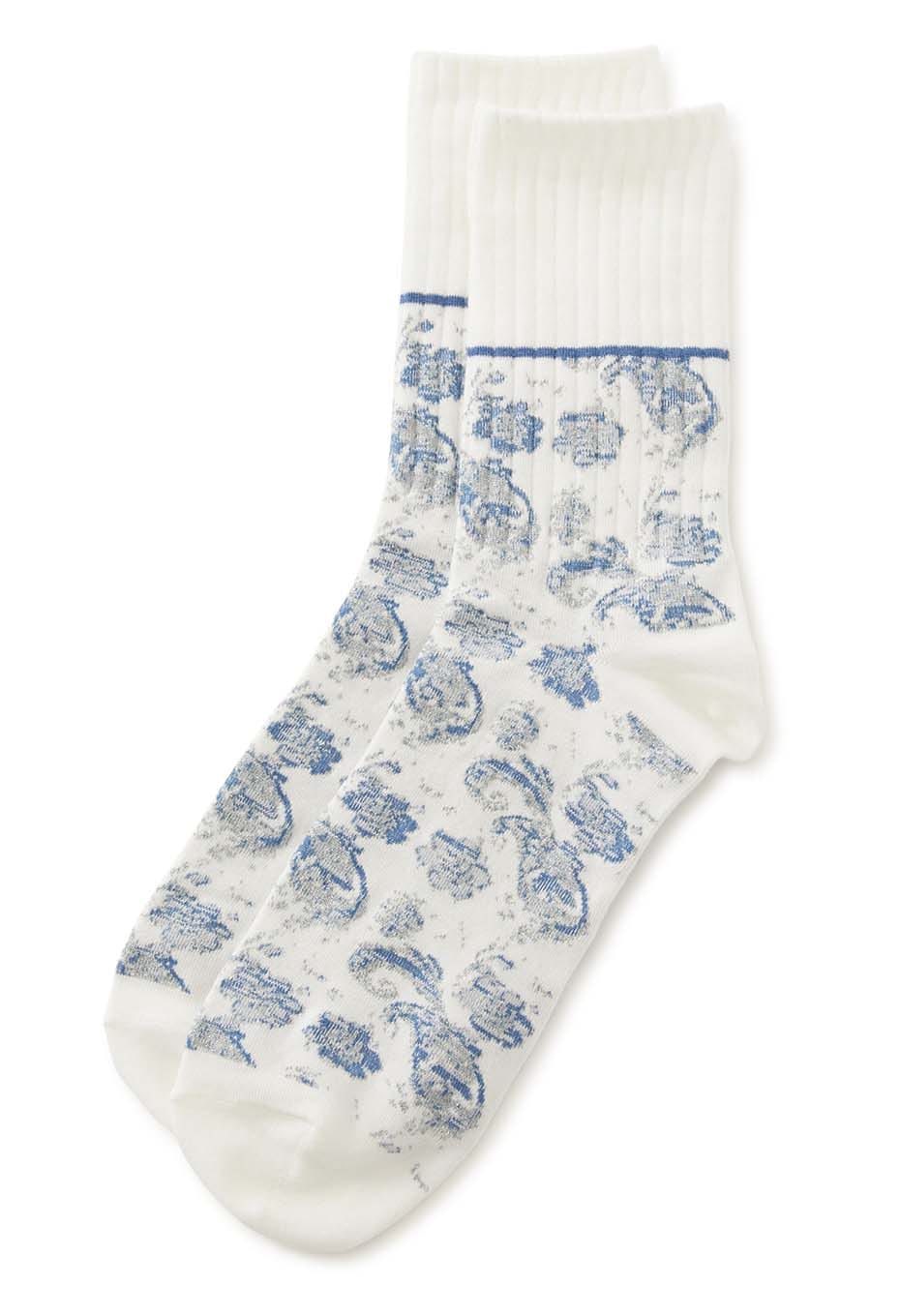 Tsujigahana Jacquard Socks - WHITE