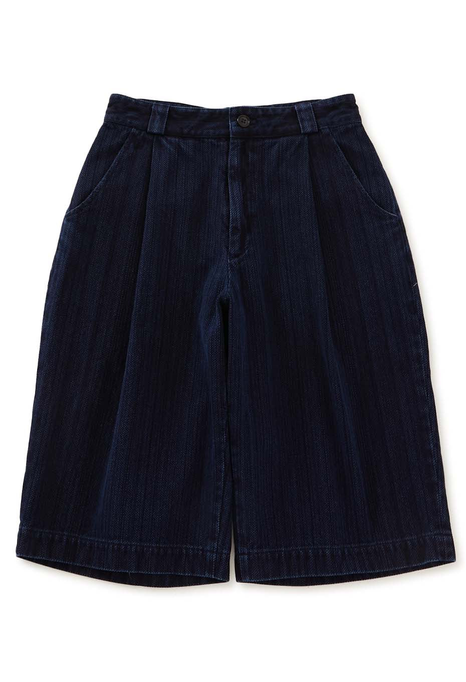 Woven Pure Indigo Sashiko wide shorts - B