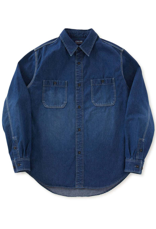 ジャカード シャツデニム 2ポケットワークシャツ /VINTAGE WASH - BLUE