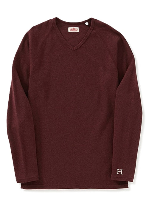 ストレッチフライス Vネックロングスリーブ Tシャツ - RED