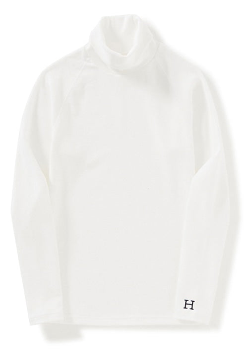 ストレッチフライス タートルネック ロングスリーブ Tシャツ - WHITE
