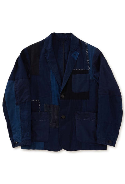 Indigo linen patchwork jacket - INDIGO