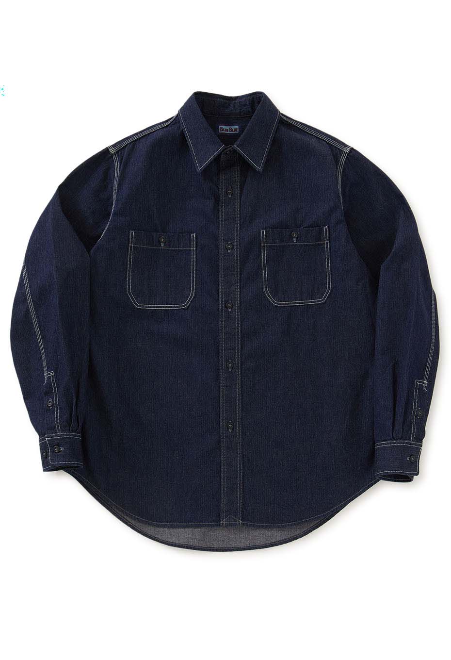 ジャカード シャツデニム 2ポケットワークシャツ - INDIGO