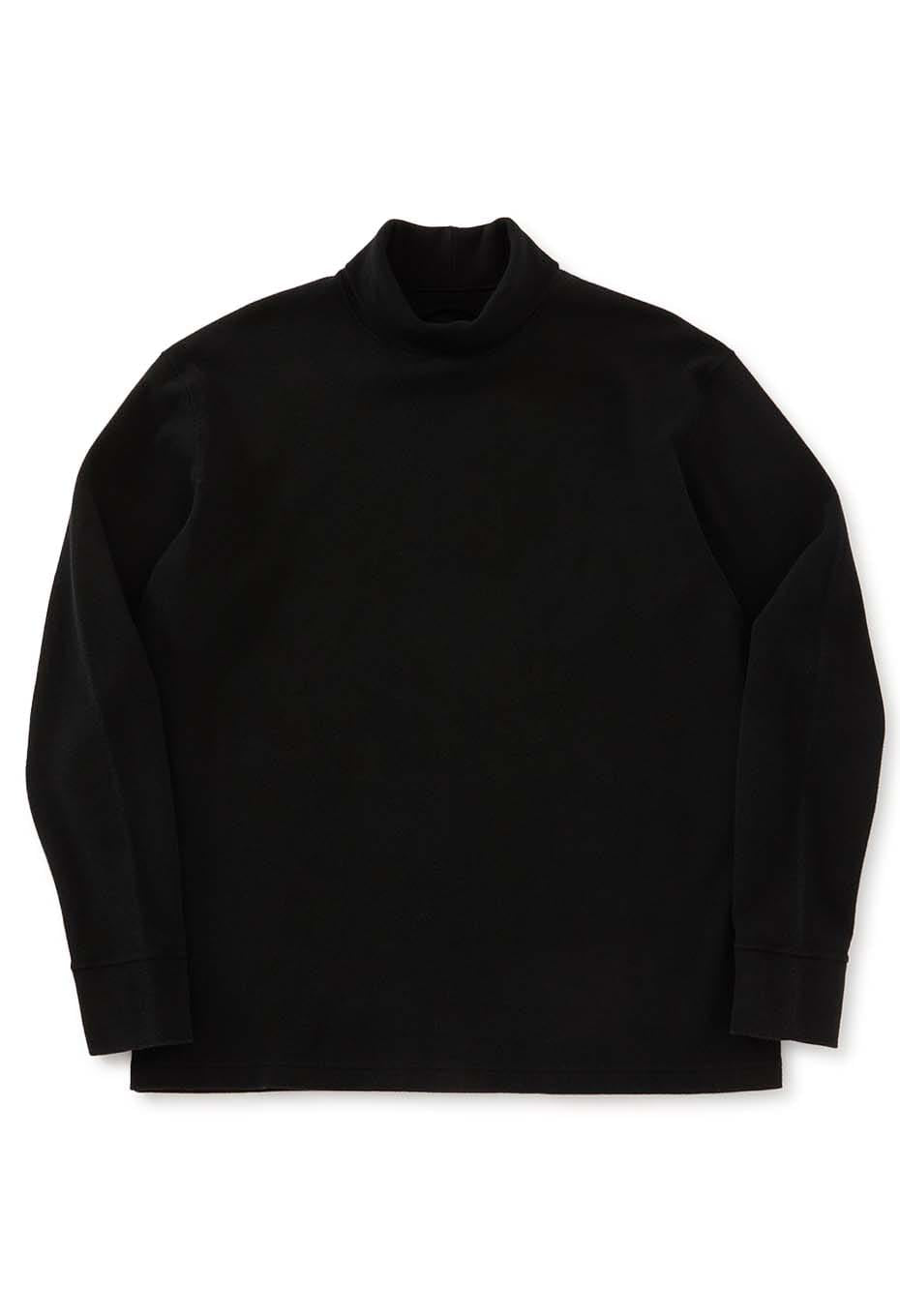 ムライトテレコ ニードルステッチ タートルネック Tシャツ ユニセックス - BLACK