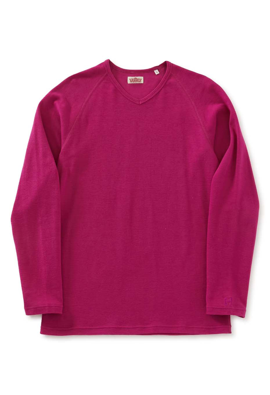 ストレッチフライス Vネックロングスリーブ Tシャツ - DARK PINK