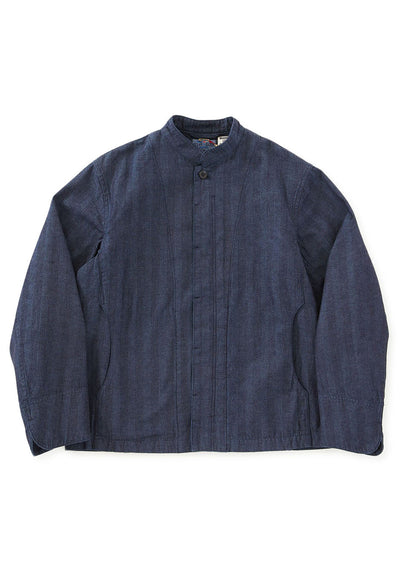 Indigo mix herringbone stand collar jacket - INDIGO