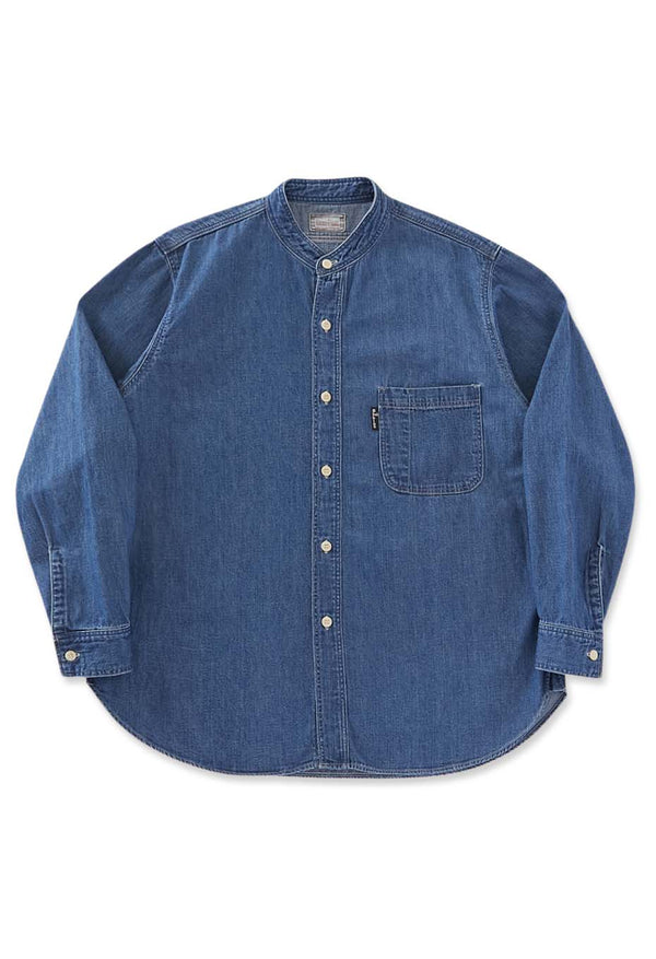 Denim stand collar work shirt - BLUE