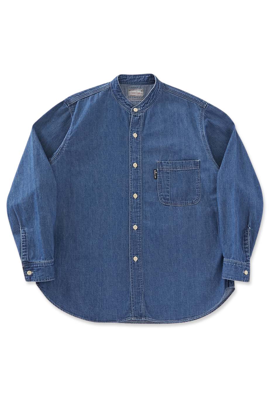 Denim stand collar work shirt - BLUE