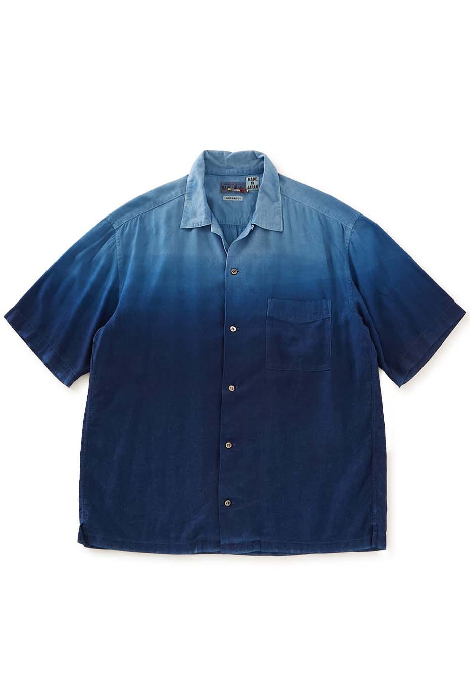 インディゴテゾメ グラデーションリネン ショートスリーブシャツ - INDIGO