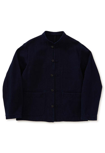 Woven Pure Indigo Light Sashiko Oriental Jacket - INDIGO