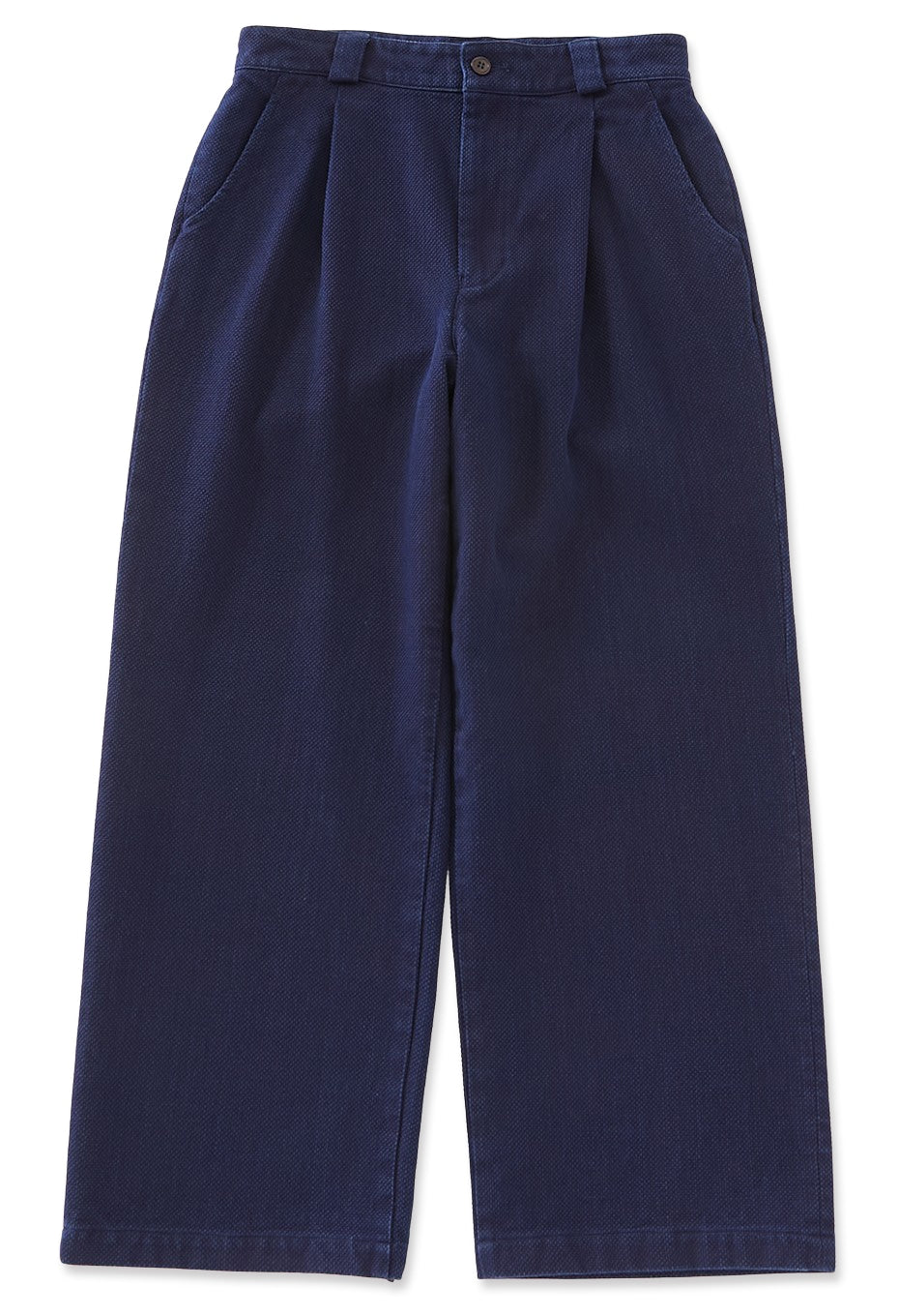 J7281Woven Pure Indigo Nijuori Sashiko Tuck Wide Pants - INDIGO