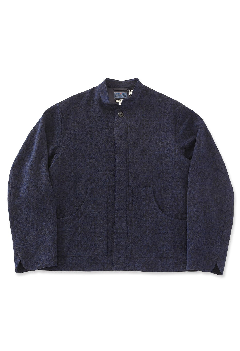 ウールニットジャカード スタンドカラージャケット - NAVY