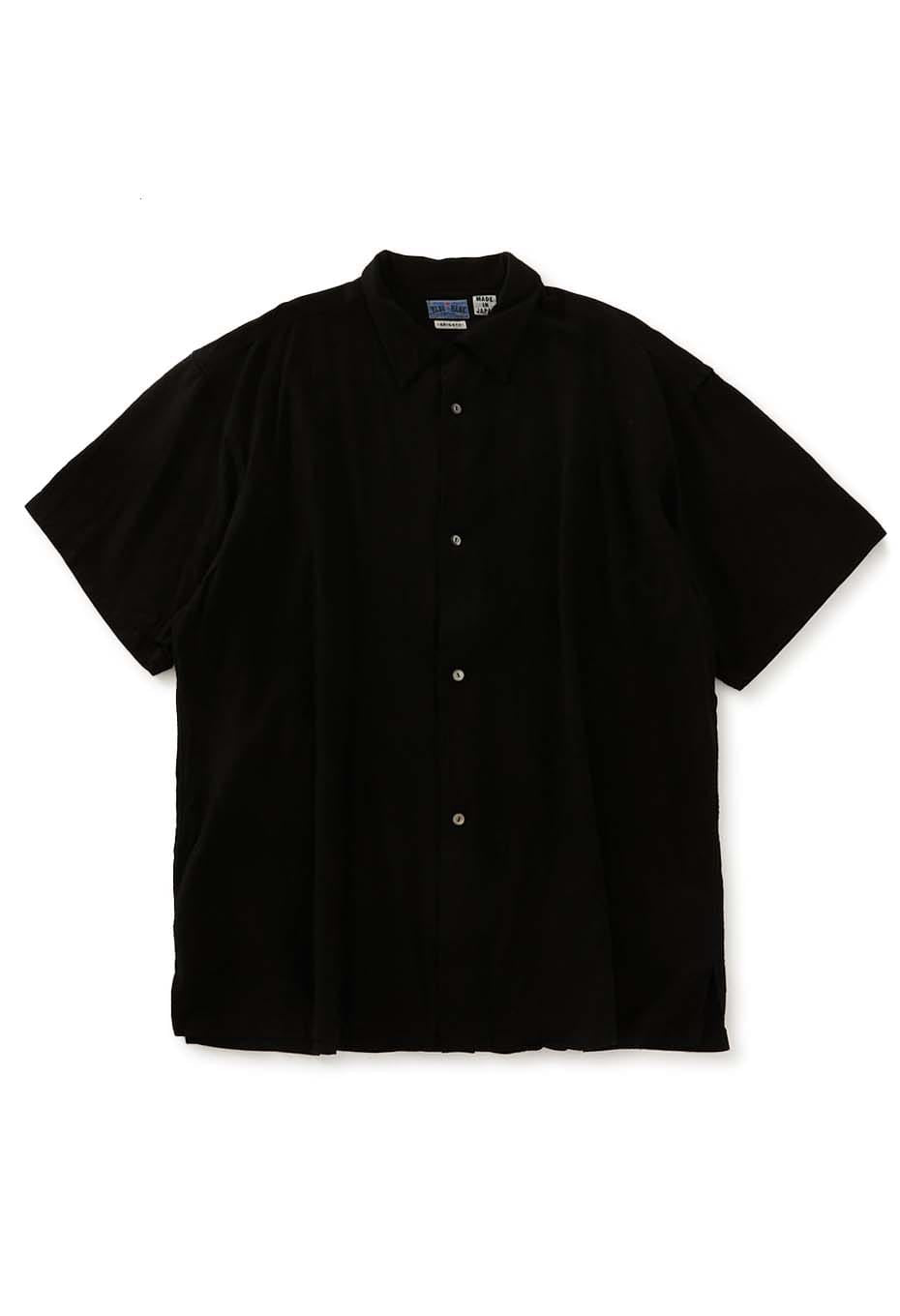 Linen mix tezome black short sleeve shirt - BLACK