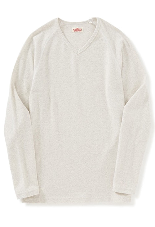 ストレッチフライス Vネックロングスリーブ Tシャツ - NATURAL