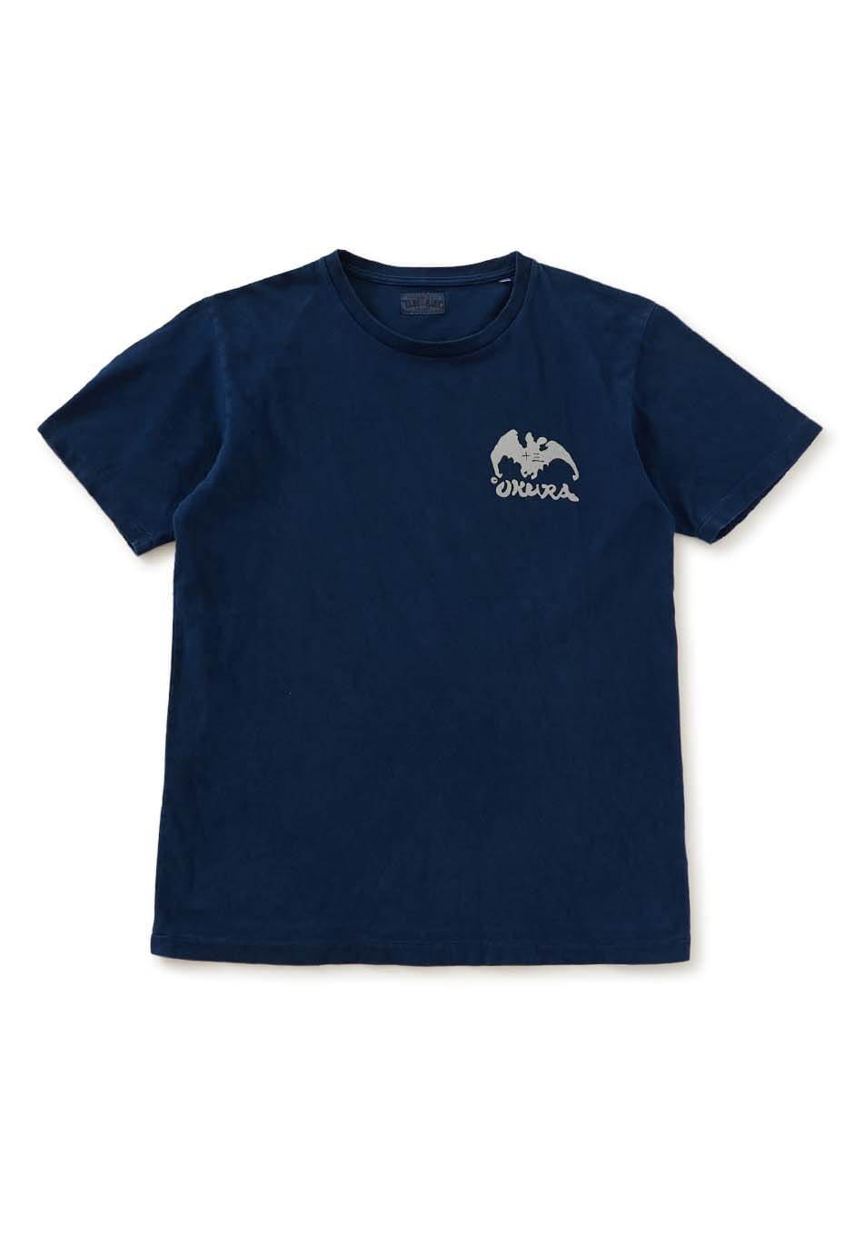 Clear appearance Bassenback print indigo T-shirt - INDIGO