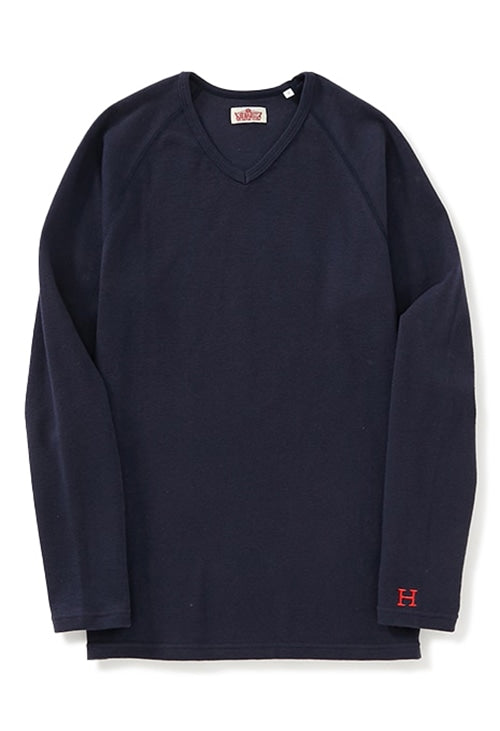 ストレッチフライス Vネックロングスリーブ Tシャツ - NAVY