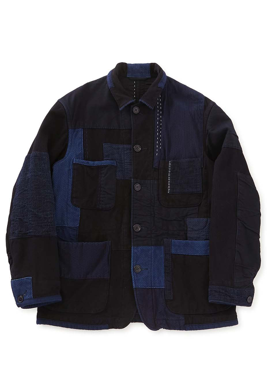 Woven Pure Indigo Sashiko Nerin Coverall - INDIGO