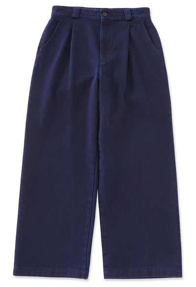 Woven Pure Indigo Nijuorisashiko Tuck Wide Pants - INDIGO