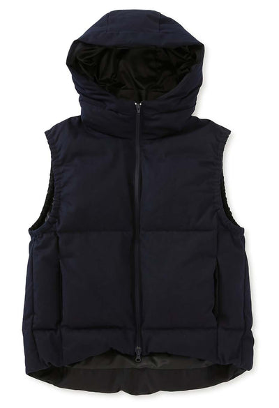 Indigo nylon satin recycled down hooded vest - INDIGO