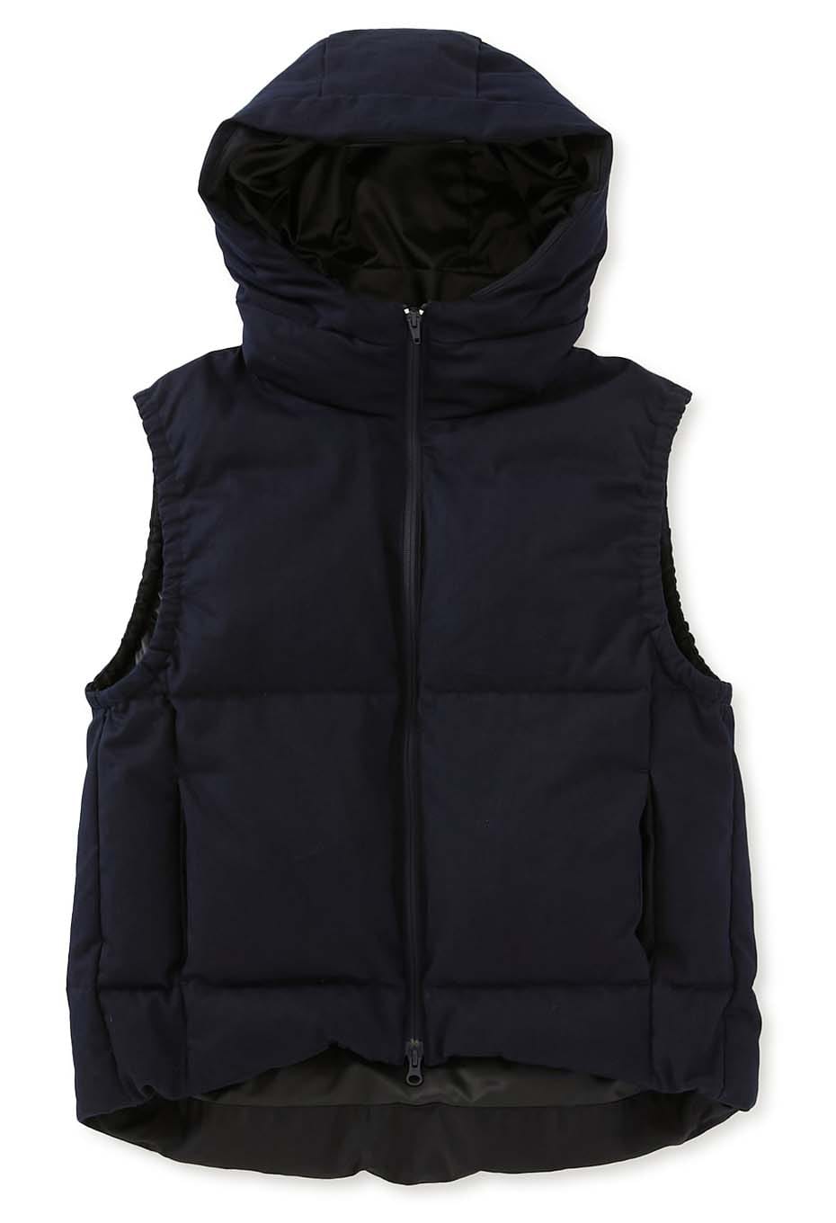 Indigo nylon satin recycled down hooded vest - INDIGO