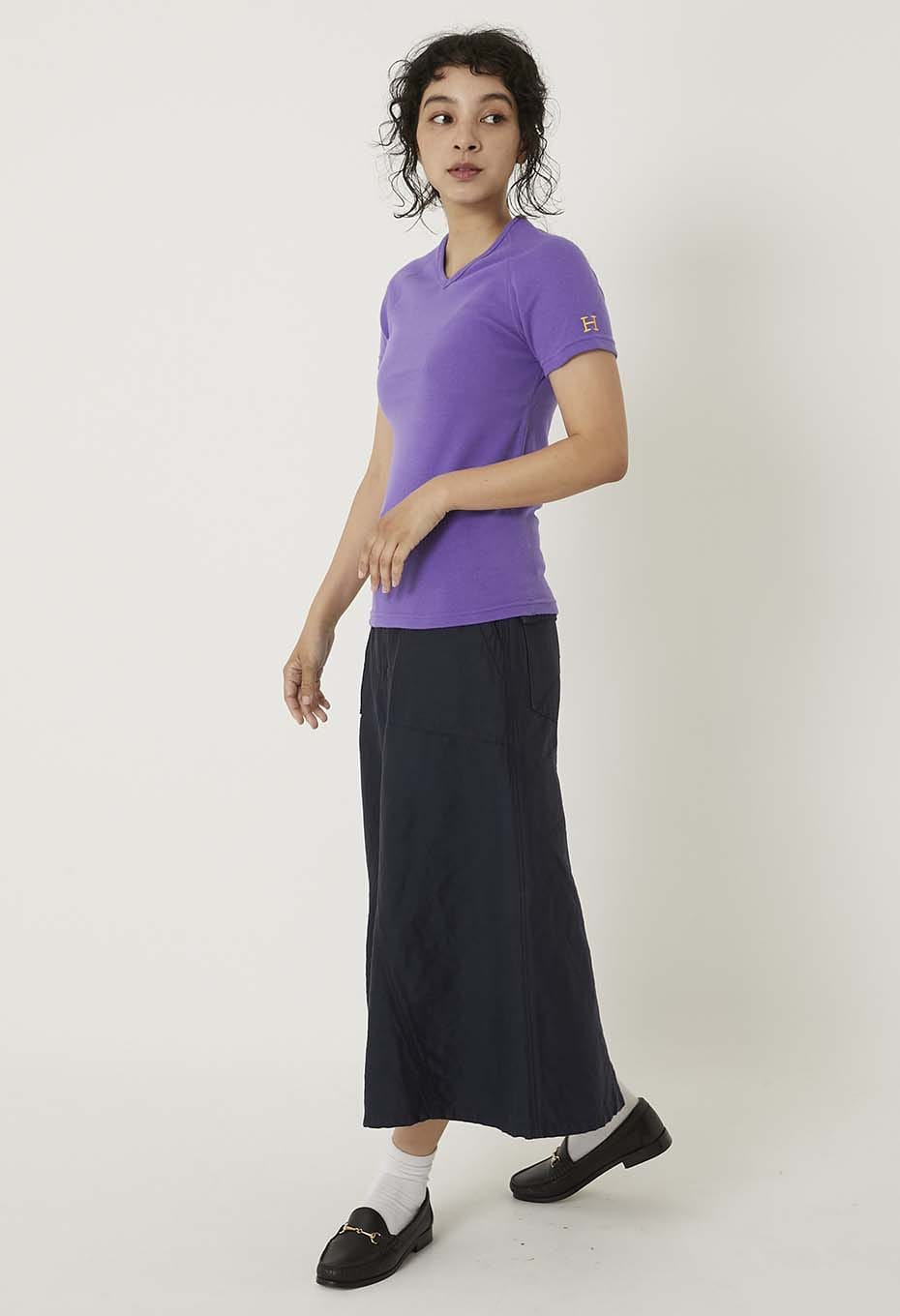 ストレッチフライス Vネックショートスリーブ Tシャツ - PURPLE