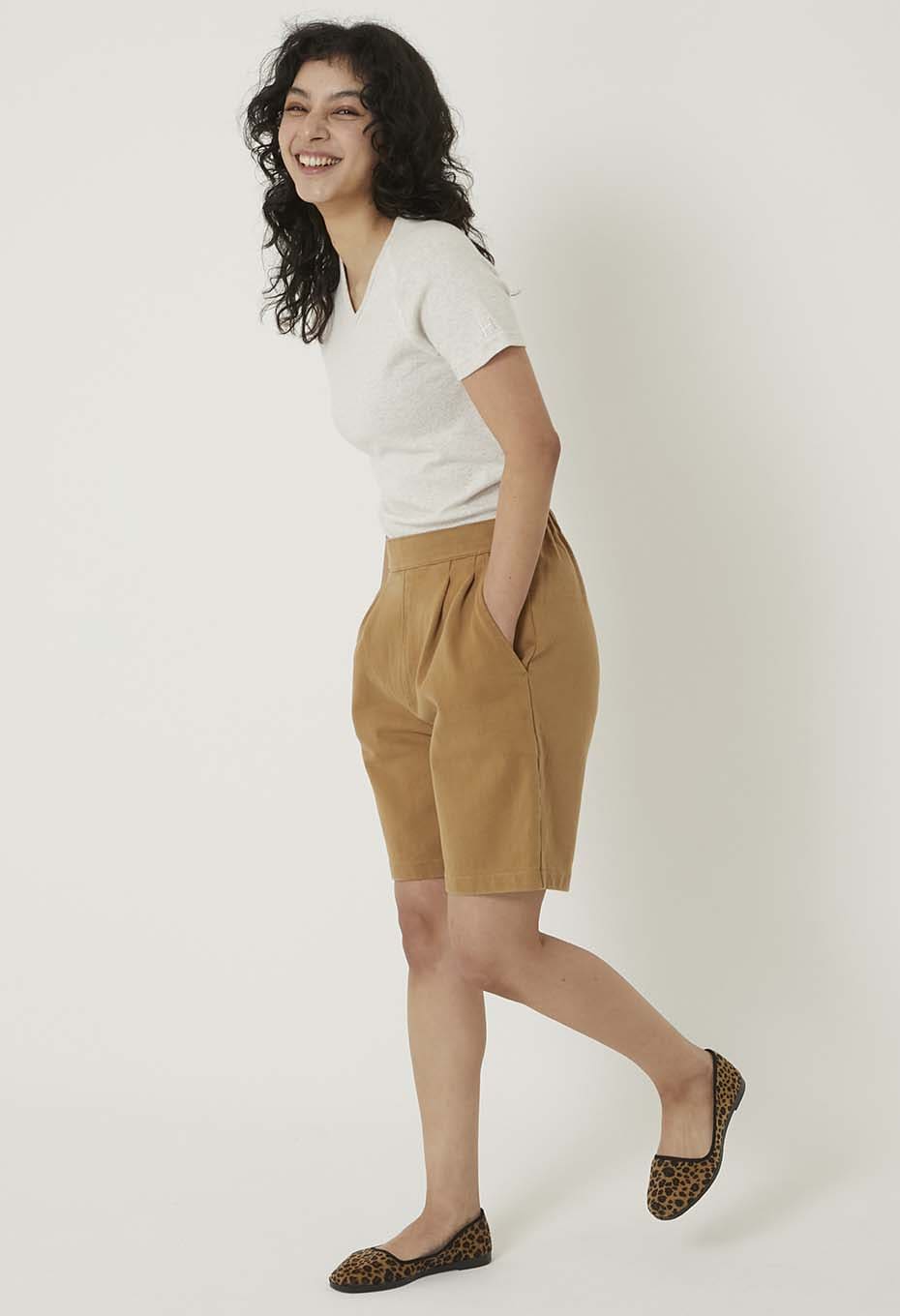 ストレッチフライス Vネックショートスリーブ Tシャツ - NATURAL