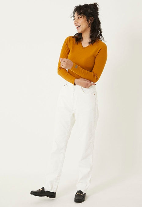 ストレッチフライス Vネックロングスリーブ Tシャツ - CAMEL
