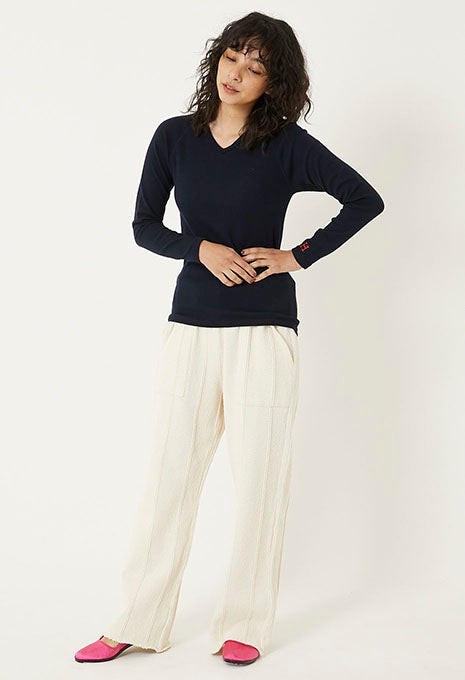ストレッチフライス Vネックロングスリーブ Tシャツ - DARK NAVY