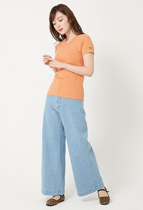 ストレッチフライス Vネックショートスリーブ Tシャツ - ORANGE
