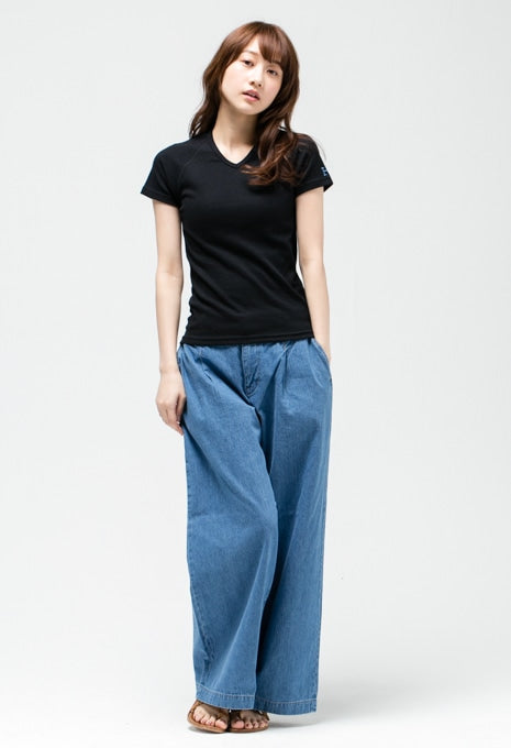 ストレッチフライス Vネックショートスリーブ Tシャツ - BLACK