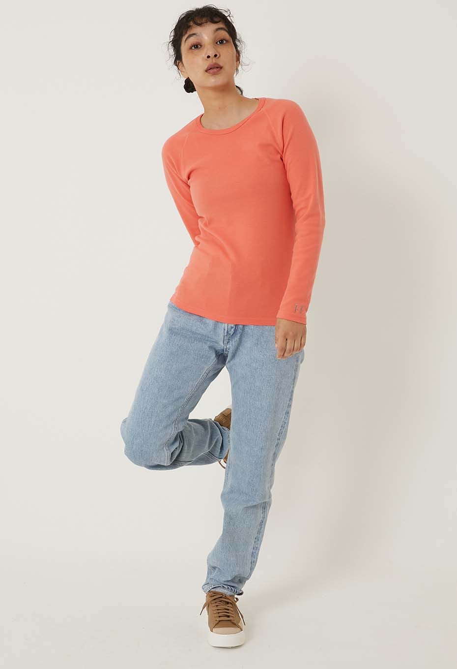 ストレッチフライス ロングスリーブ Tシャツ - DARK ORANGE