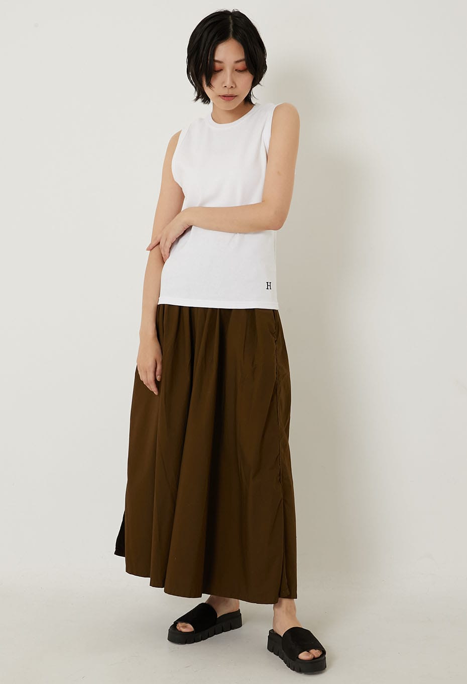 ストレッチフライス ノースリーブ Tシャツ - WHITE