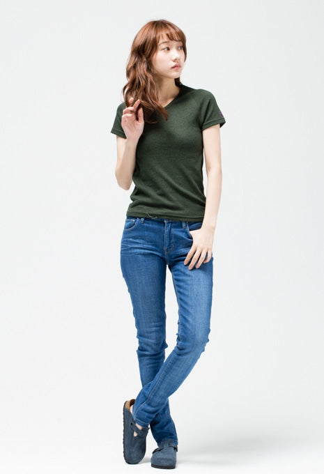 ストレッチフライス Vネックショートスリーブ Tシャツ - DARK GREEN