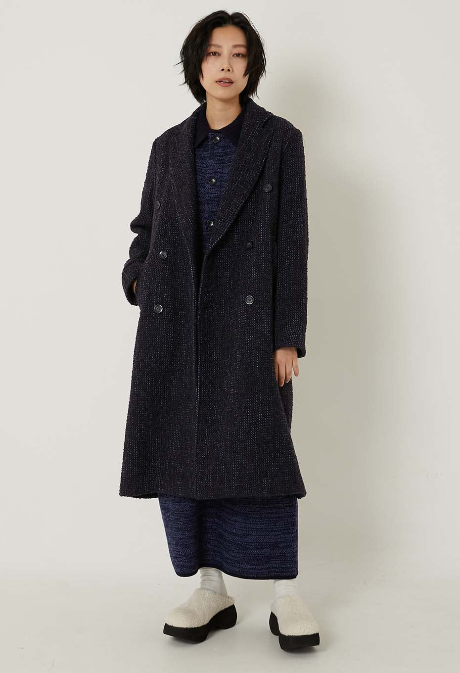 マチアカリ ロービングツイード ダブルコート ユニセックス - DARK NAVY