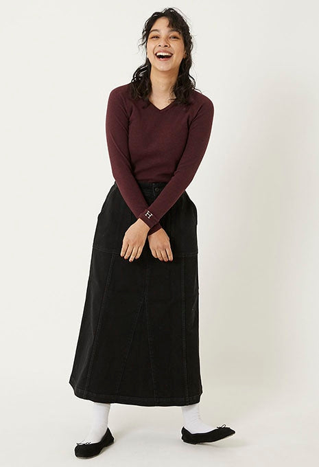 ストレッチフライス Vネックロングスリーブ Tシャツ - RED
