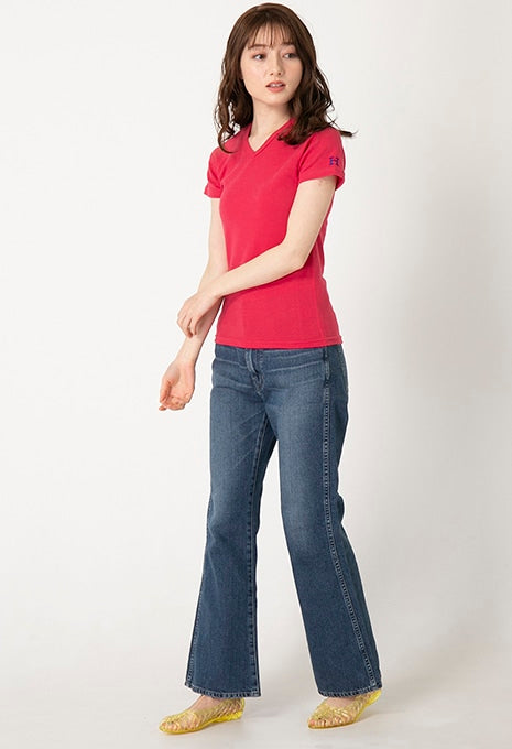 ストレッチフライス Vネックショートスリーブ Tシャツ - SCARLET