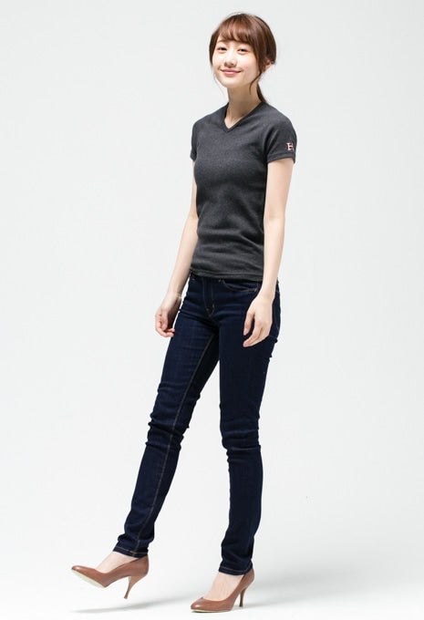 ストレッチフライス Vネックショートスリーブ Tシャツ - DARK GREY