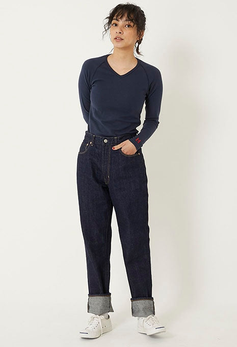 ストレッチフライス Vネックロングスリーブ Tシャツ - NAVY