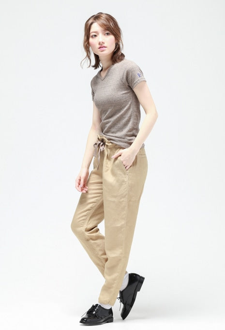 ストレッチフライス Vネックショートスリーブ Tシャツ - KHAKI