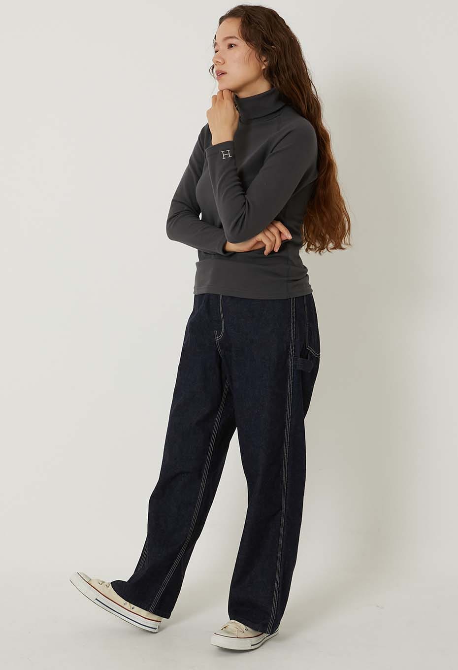 ストレッチフライス タートルネック ロングスリーブ Tシャツ - CHARCOAL