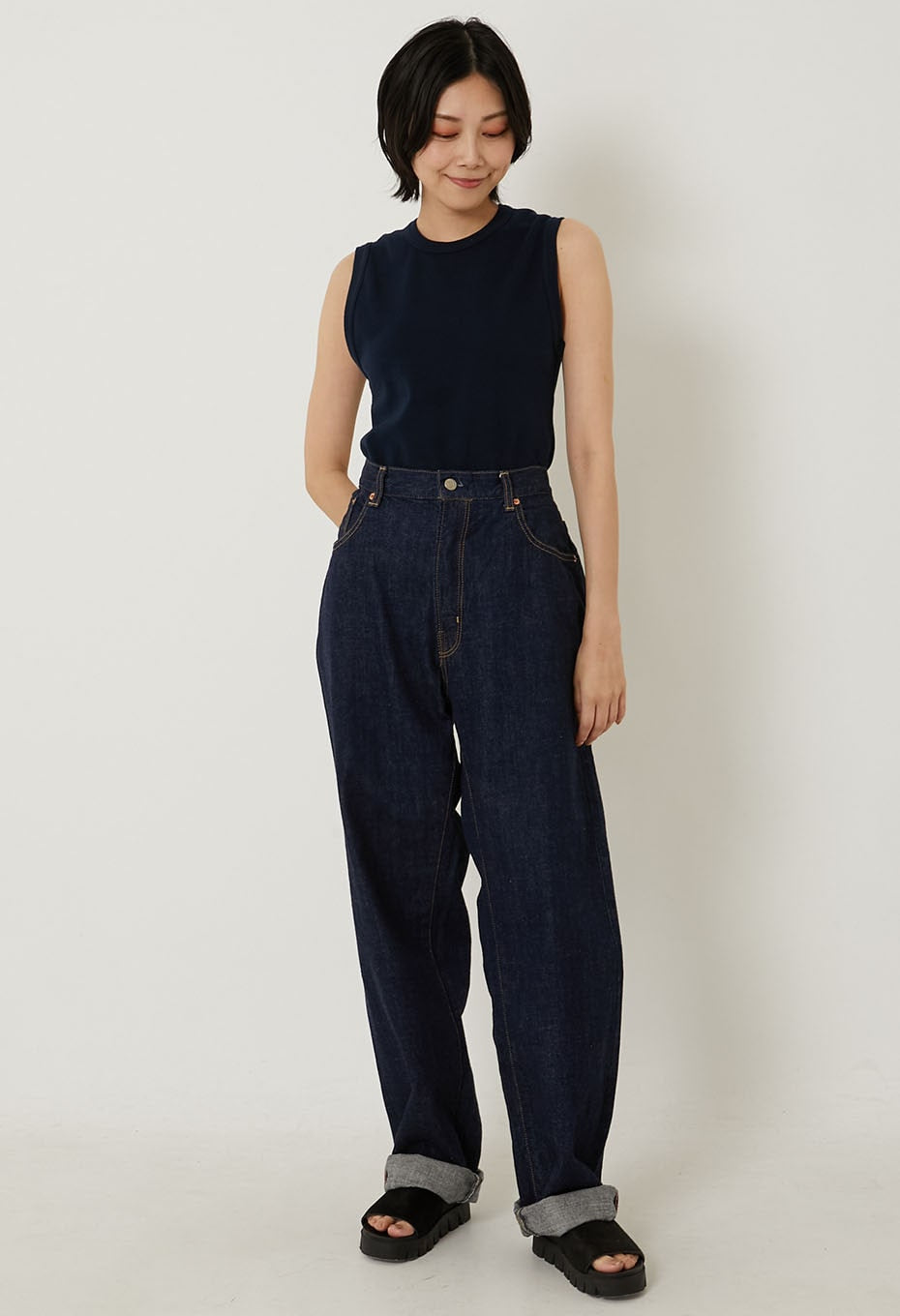 ストレッチフライス ノースリーブ Tシャツ - DARK NAVY