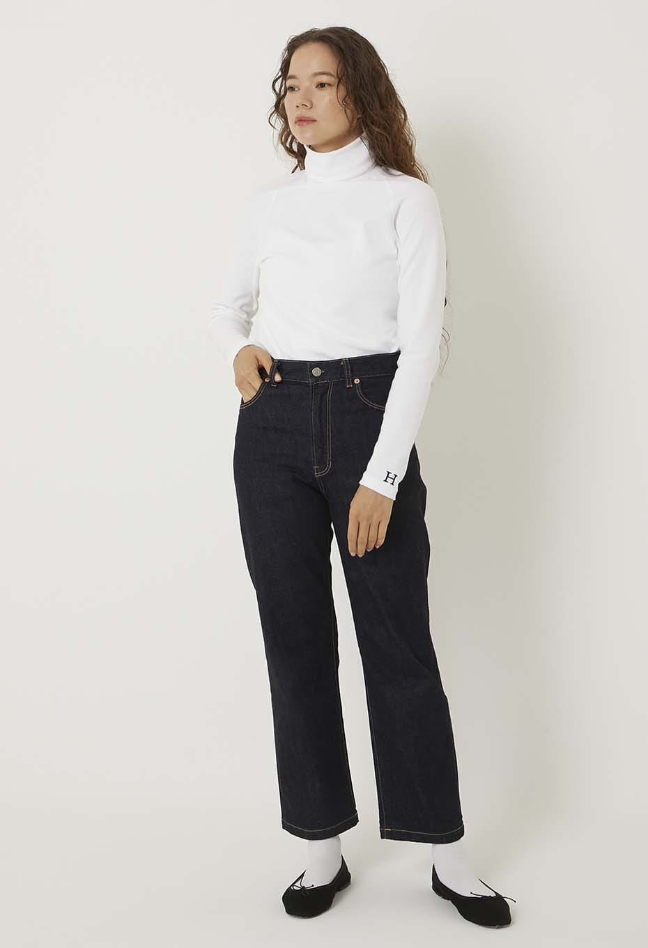 ストレッチフライス タートルネック ロングスリーブ Tシャツ - WHITE