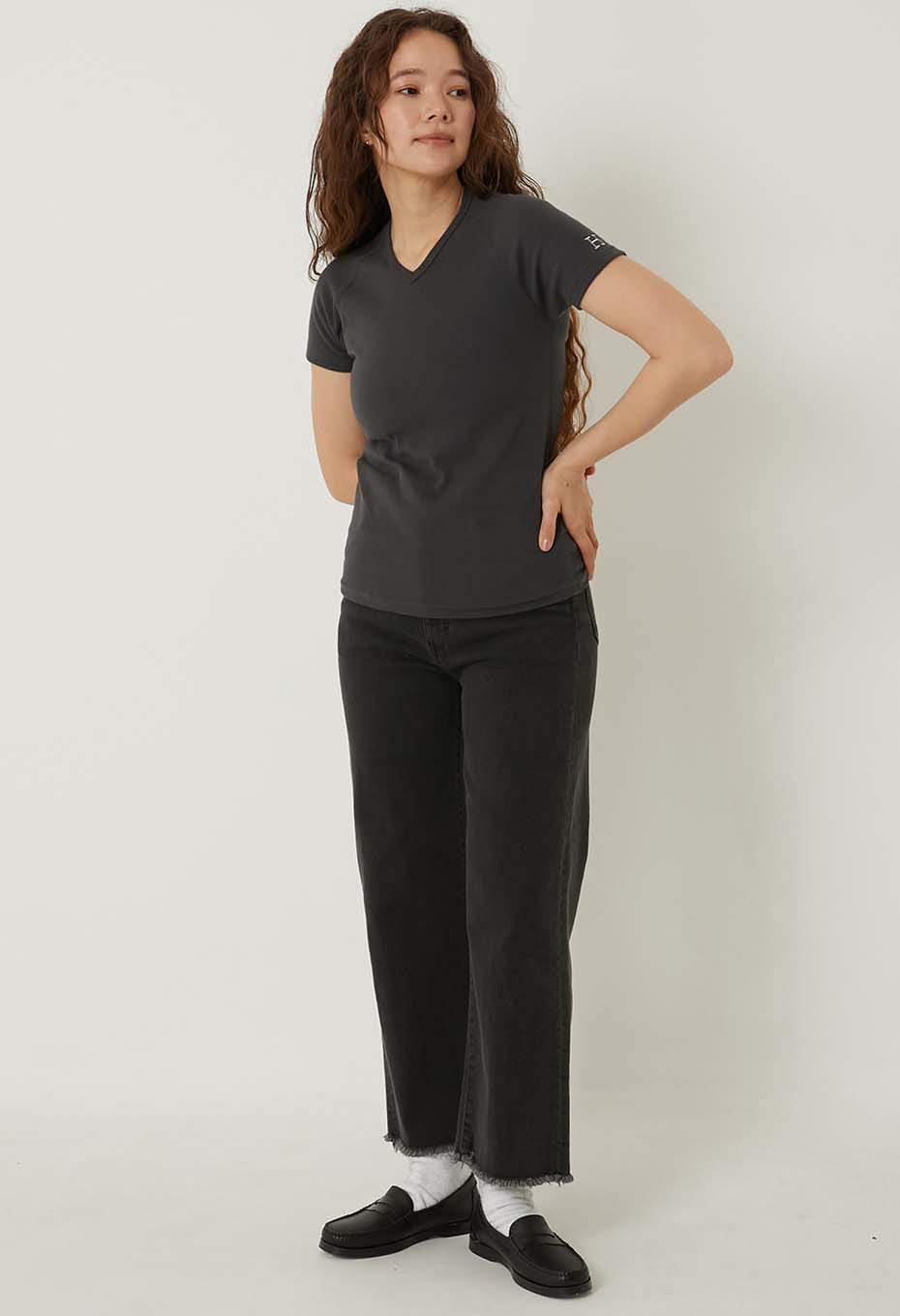 ストレッチフライス Vネックショートスリーブ Tシャツ - CHARCOAL