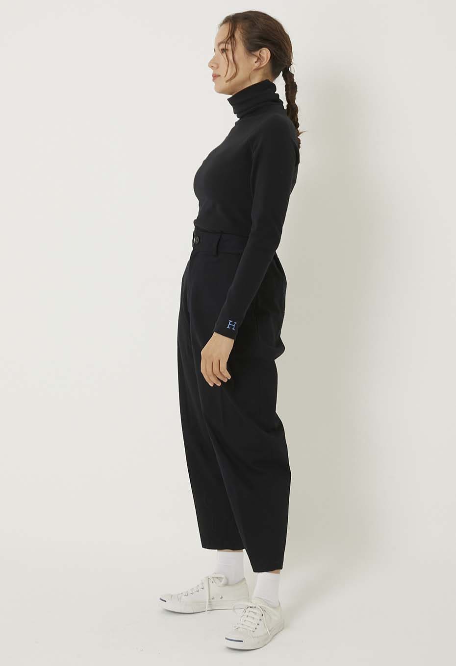 ストレッチフライス タートルネック ロングスリーブ Tシャツ - BLACK