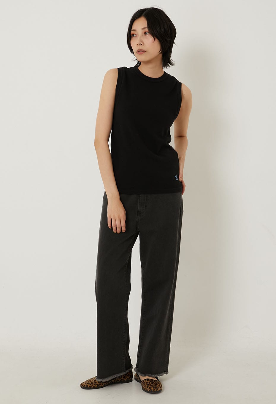 ストレッチフライス ノースリーブ Tシャツ - BLACK