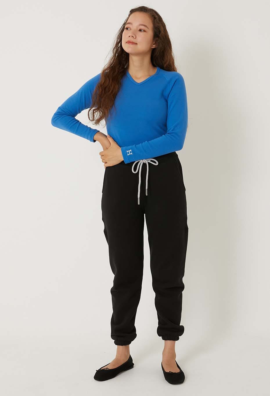 ストレッチフライス Vネックロングスリーブ Tシャツ - ROYAL BLUE