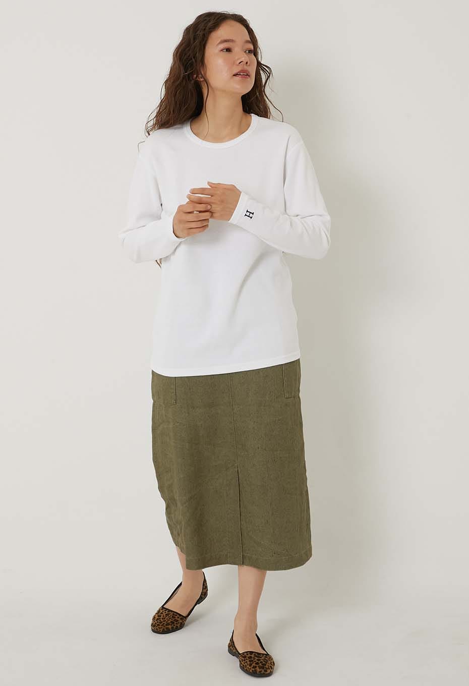 ストレッチフライス コンフォータブル ロングスリーブ Tシャツ - WHITE